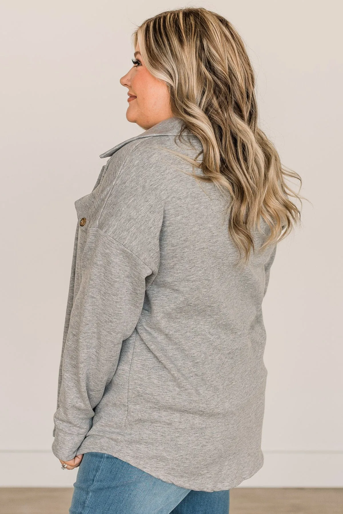 Hooked On Your Love Button Top- Heather Grey