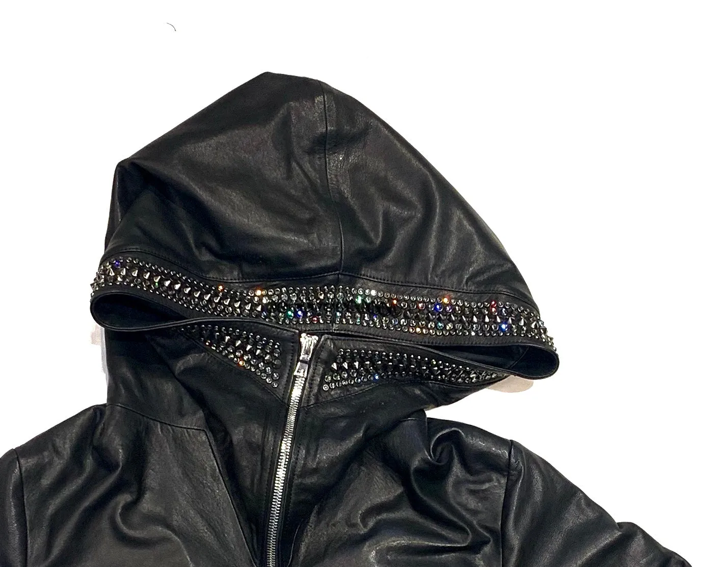 Hoss Couture Women's Swarovski Lambskin Leaf Studded Moto Jacket
