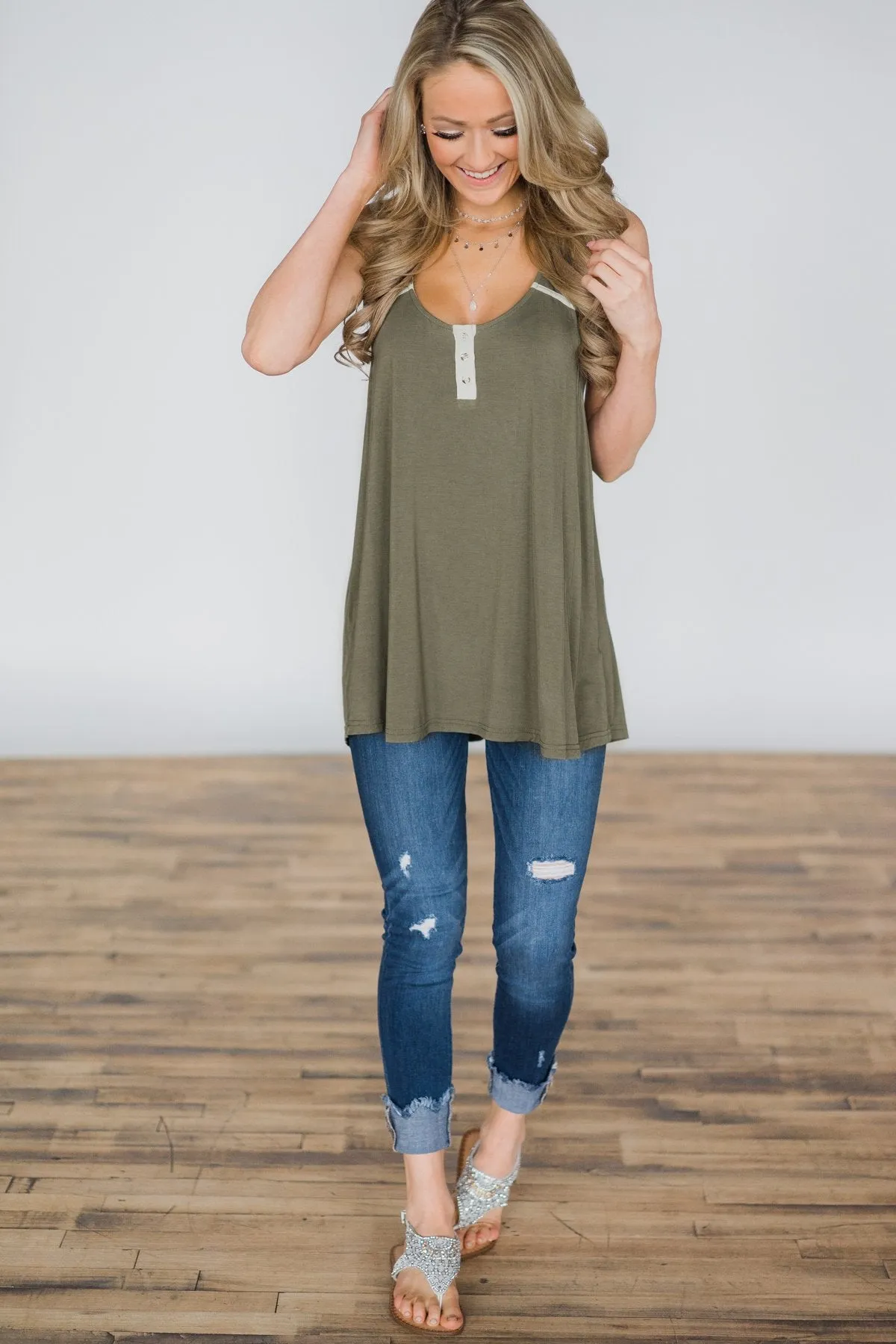 I Run to You Olive Tank Top