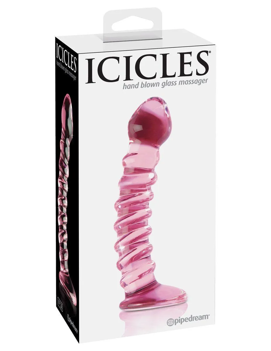 Icicles No. 28 - Pink Textured GLASS DILDO