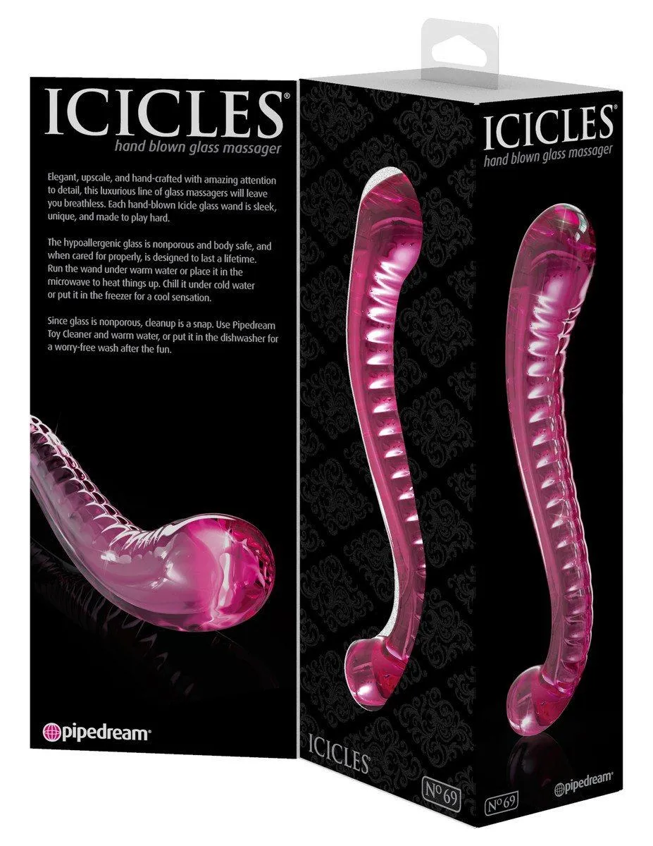 Icicles No. 69 - Pink Curved GLASS DILDO