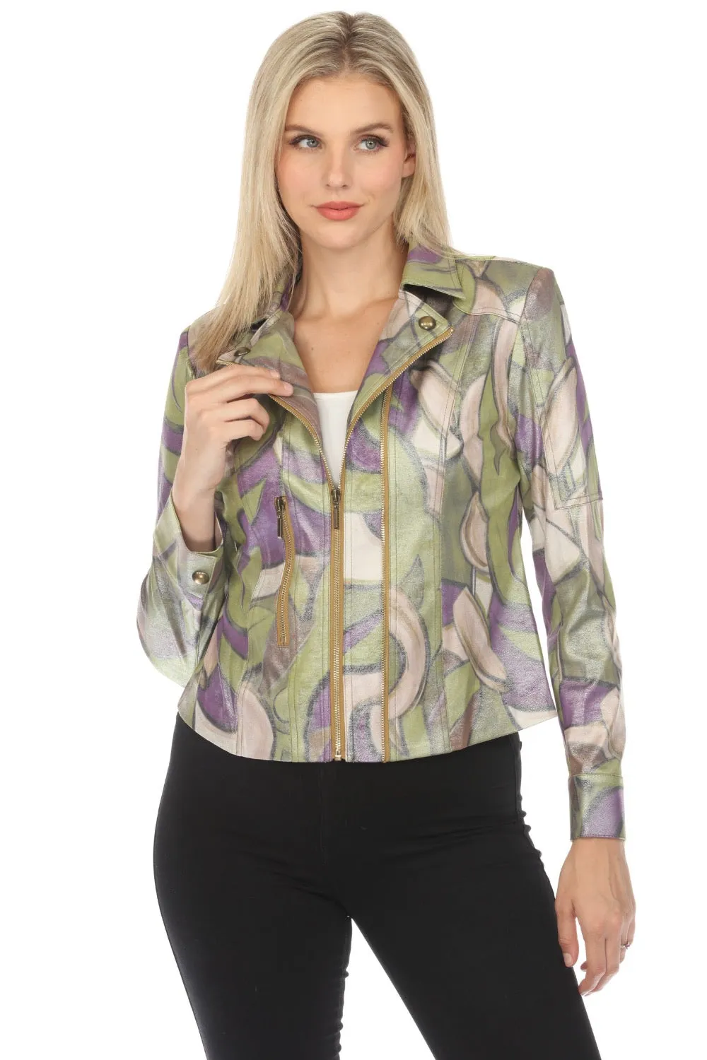 Insight New York Metallic Vegan Leather Moto Jacket BCJ10115HMPR