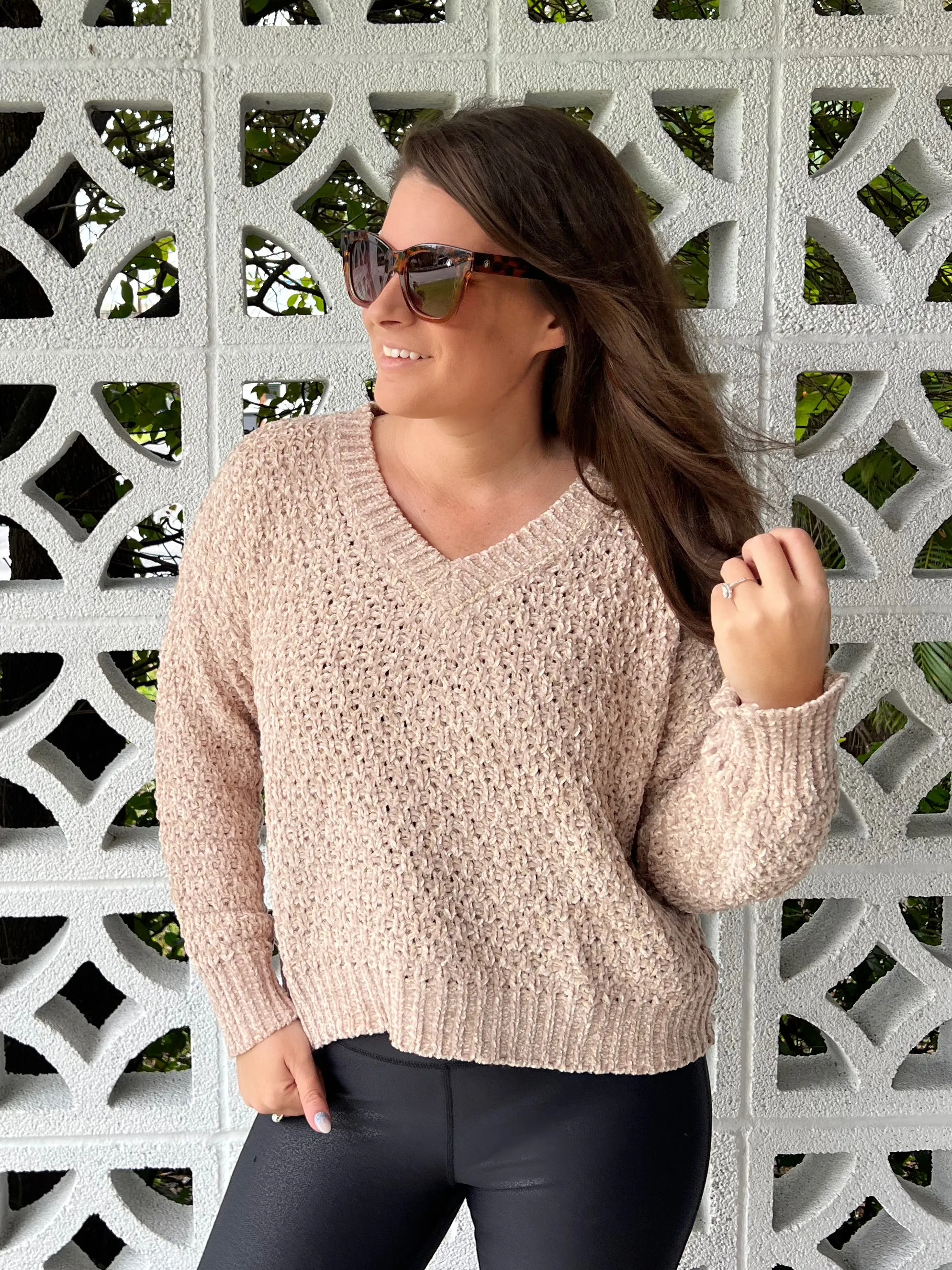 Irish Coffee Knitted Crop V Neck Sweater