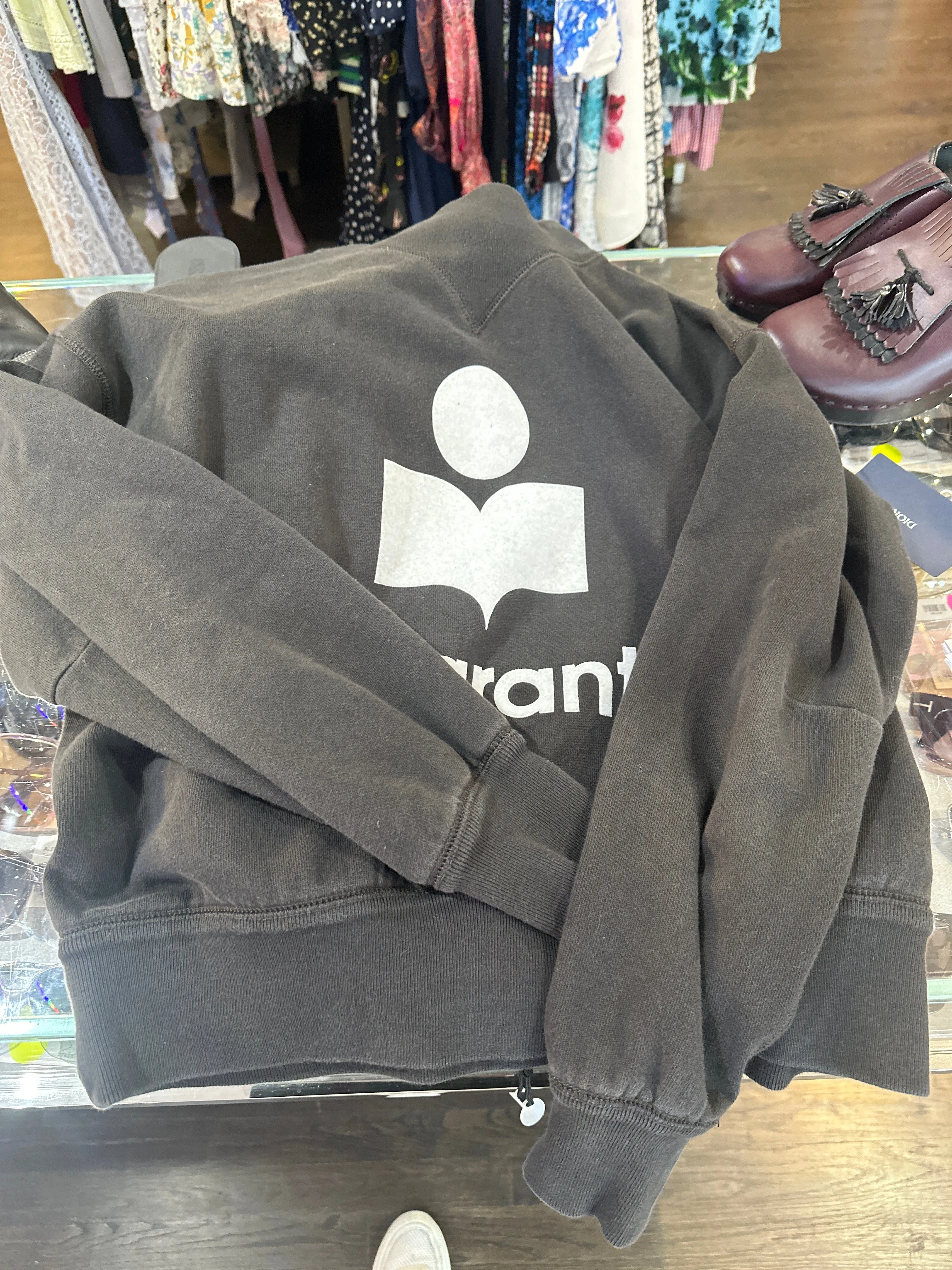ISABEL ETOILE MARANT Dark Charcoal Grey Mock Neck Logo Sweatshirt