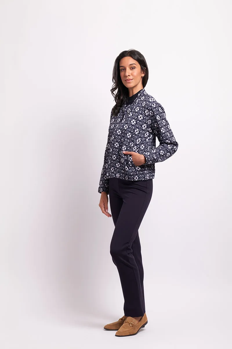 Jacquard Knit Bomber in Navy Floral