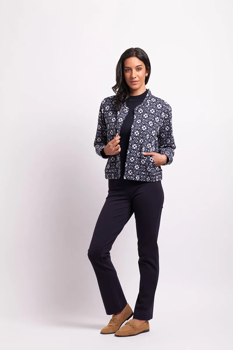 Jacquard Knit Bomber in Navy Floral