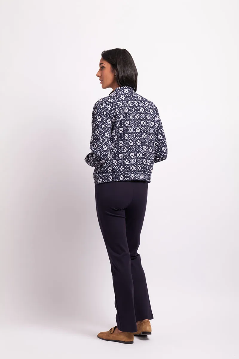 Jacquard Knit Bomber in Navy Floral