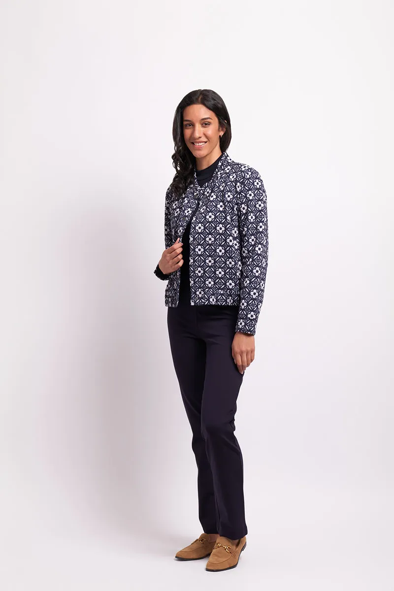 Jacquard Knit Bomber in Navy Floral