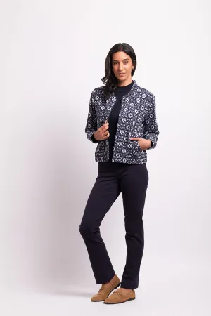 Jacquard Knit Bomber in Navy Floral