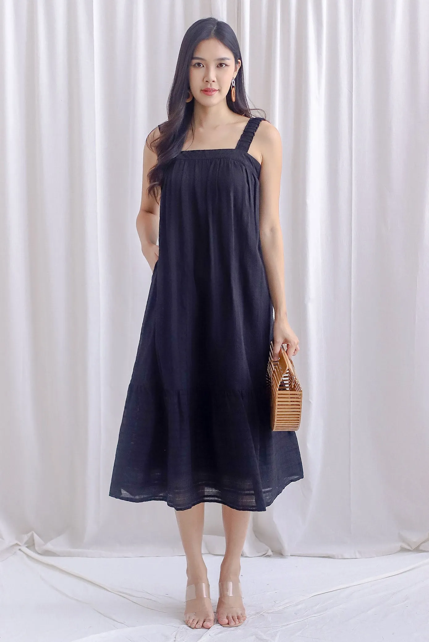 Jaleesa Lattice Eyelet Cross Back Maxi Dress In Black