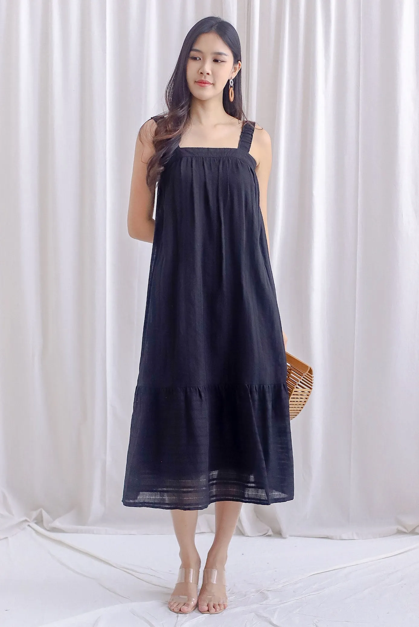 Jaleesa Lattice Eyelet Cross Back Maxi Dress In Black