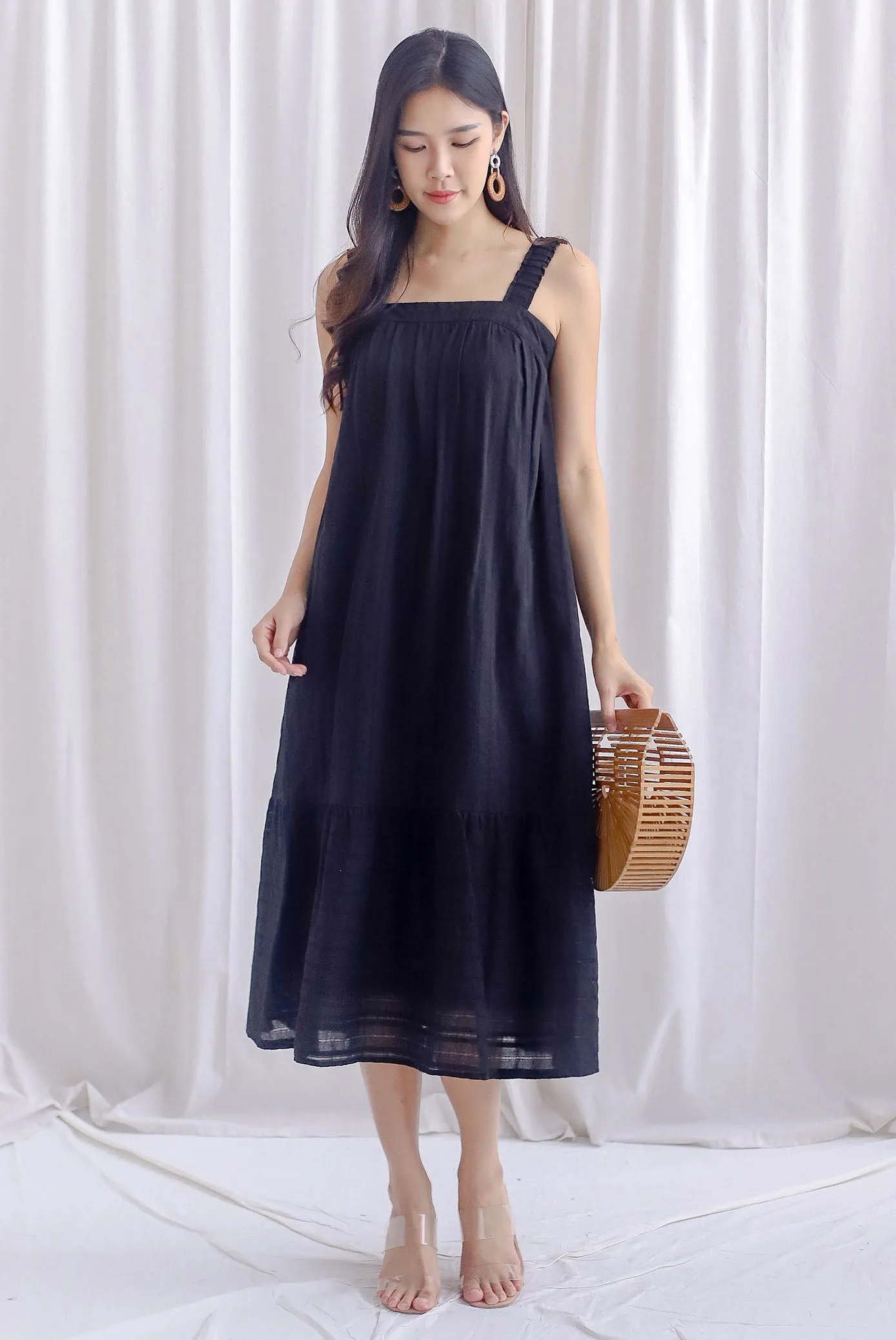 Jaleesa Lattice Eyelet Cross Back Maxi Dress In Black