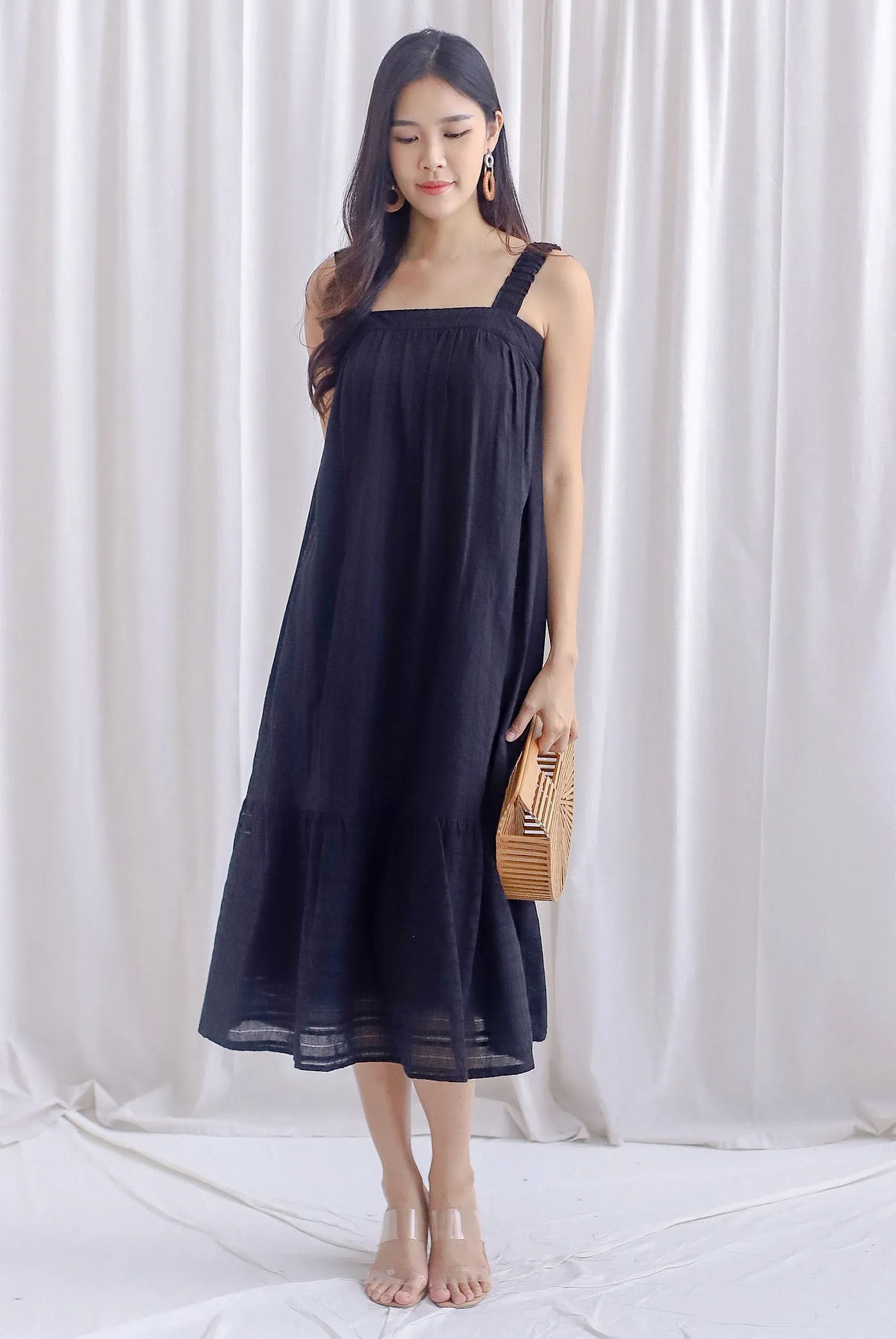 Jaleesa Lattice Eyelet Cross Back Maxi Dress In Black