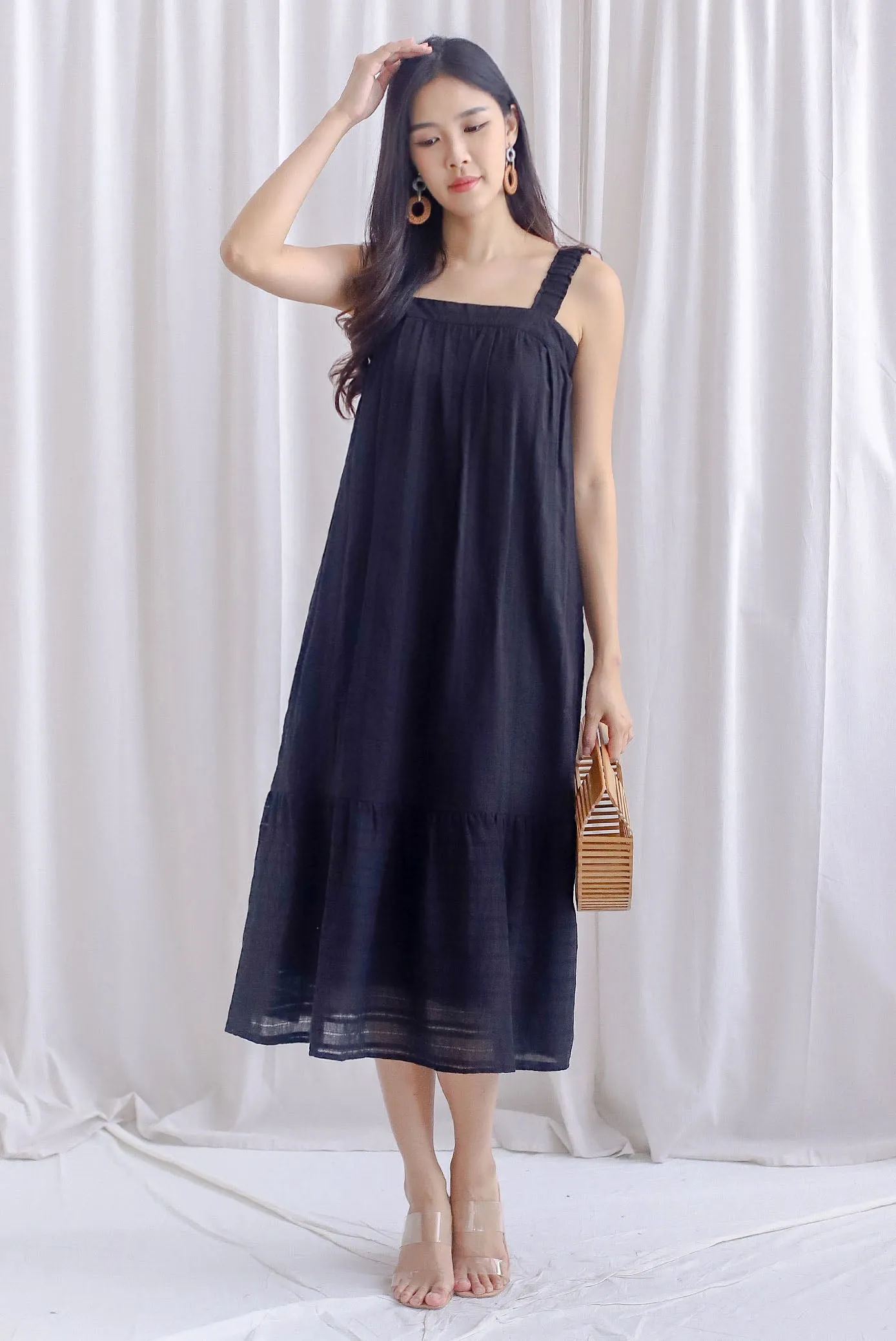 Jaleesa Lattice Eyelet Cross Back Maxi Dress In Black