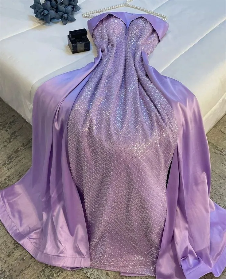 JazzHer Classy Sheath Strapless Long Lilac Satin Party Dress Prom Dresses Evening Dress (PRE-ORDER)