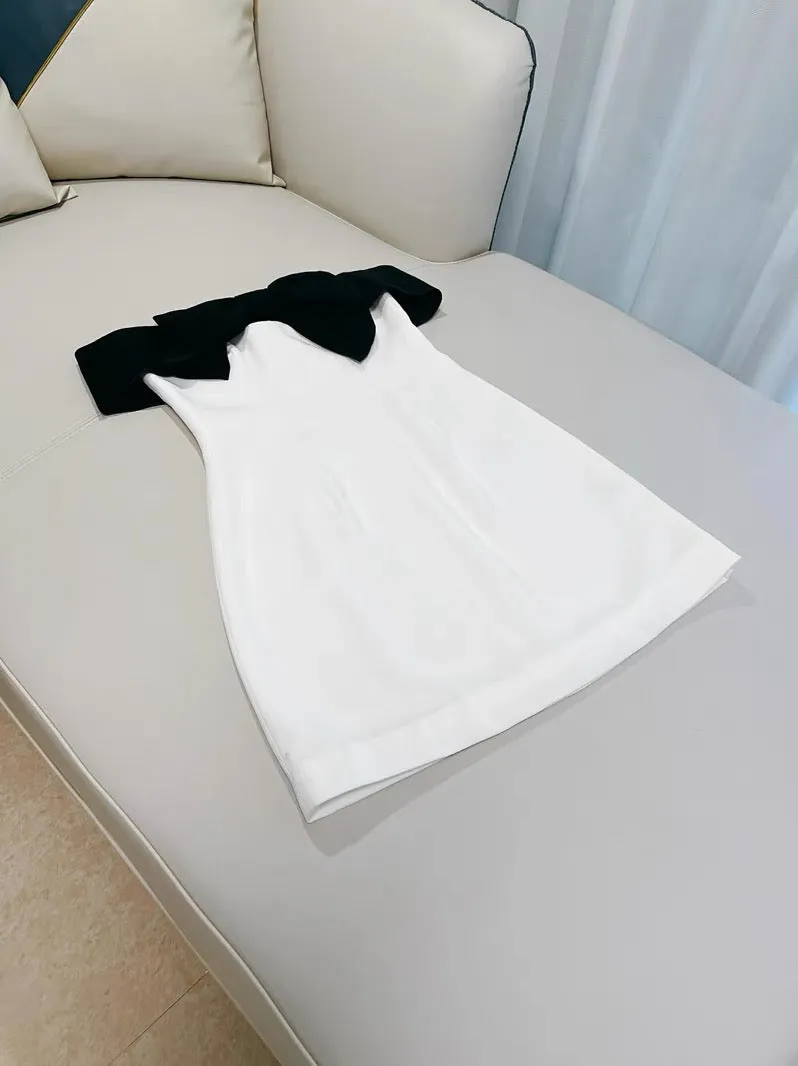 JazzHer Cute Sheath Off The Shoulder Black Bowknot White Short Homecoming Dress Birthday Dresses (PRE-ORDER)