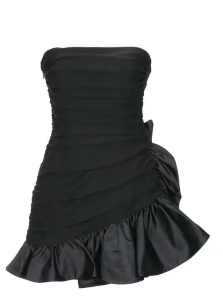 JazzHer Cute Sheath Strapless Black Short Satin Homecoming Dresses Cocktail Dress (PRE-ORDER)