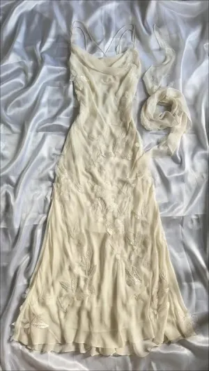 JazzHer Elegant Sheath Spaghetti Straps Long Ivory Backless Prom Dresses Evening Dress (PRE-ORDER)