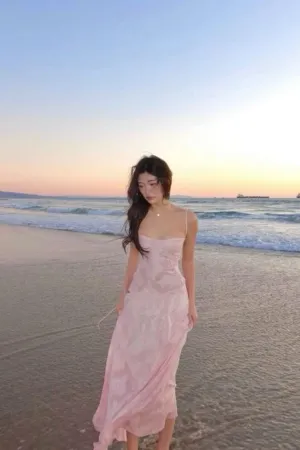 JazzHer Elegant Sheath Spaghetti Straps Pink Lace Long Prom Dresses Evening Gowns (PRE-ORDER)