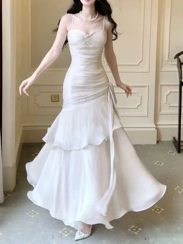 JazzHer Elegant Sheath Straps Sleeveless White Prom Dresses Long Evening Dress (PRE-ORDER)