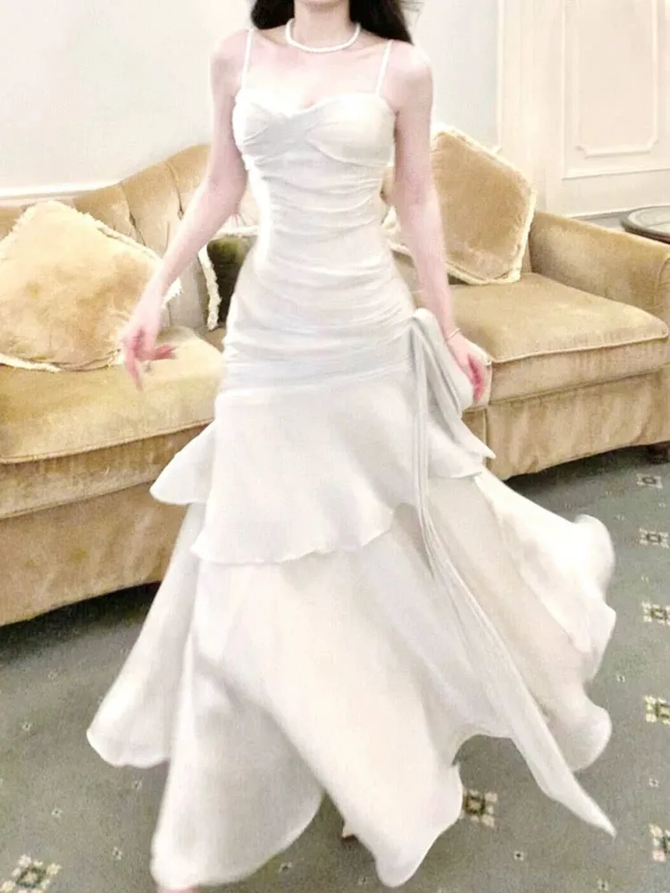 JazzHer Elegant Sheath Straps Sleeveless White Prom Dresses Long Evening Dress (PRE-ORDER)