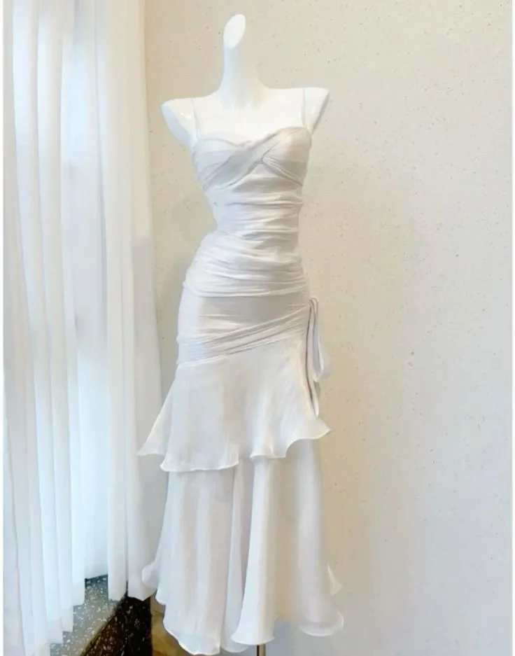 JazzHer Elegant Sheath Straps Sleeveless White Prom Dresses Long Evening Dress (PRE-ORDER)