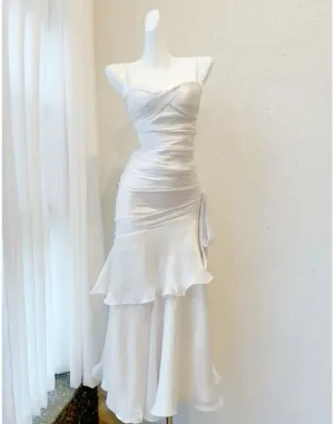 JazzHer Elegant Sheath Straps Sleeveless White Prom Dresses Long Evening Dress (PRE-ORDER)
