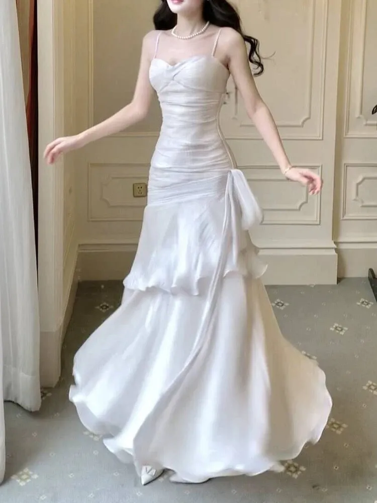 JazzHer Elegant Sheath Straps Sleeveless White Prom Dresses Long Evening Dress (PRE-ORDER)