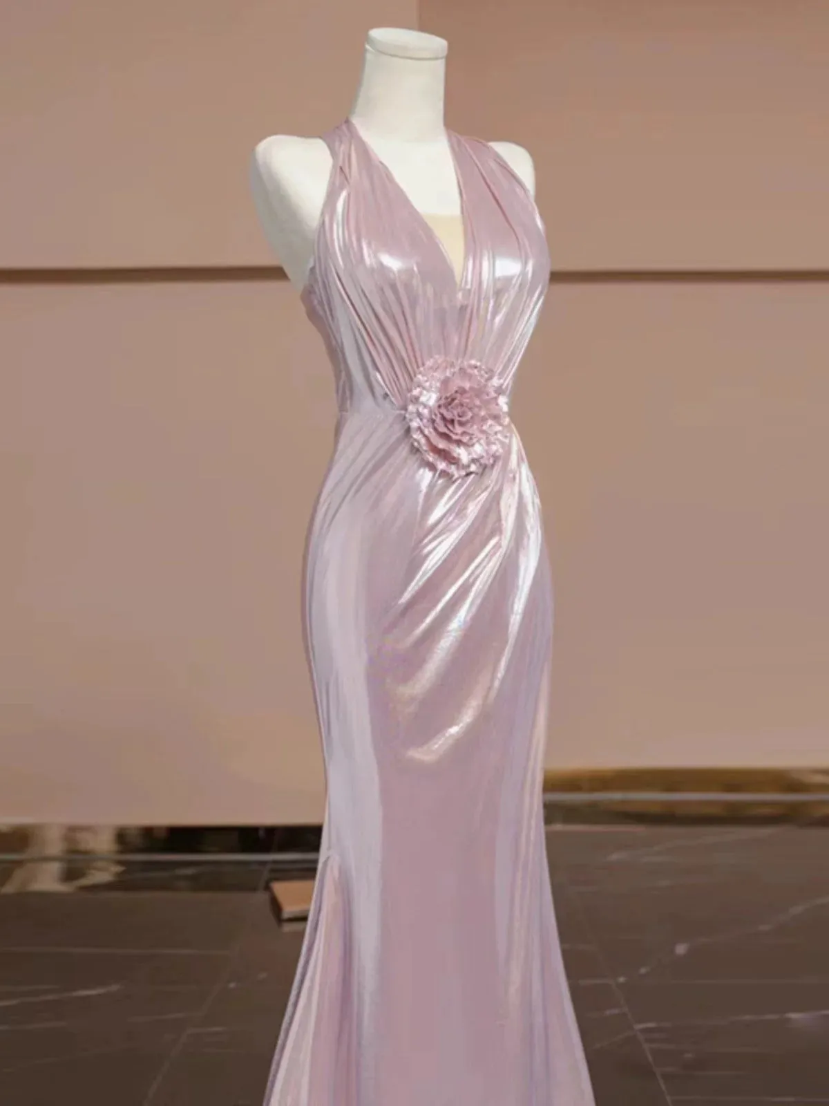 JazzHer Elegant Sheath V Neckline Pink Sequin Long Prom Dress Evening Dresses With Flowers (PRE-ORDER)