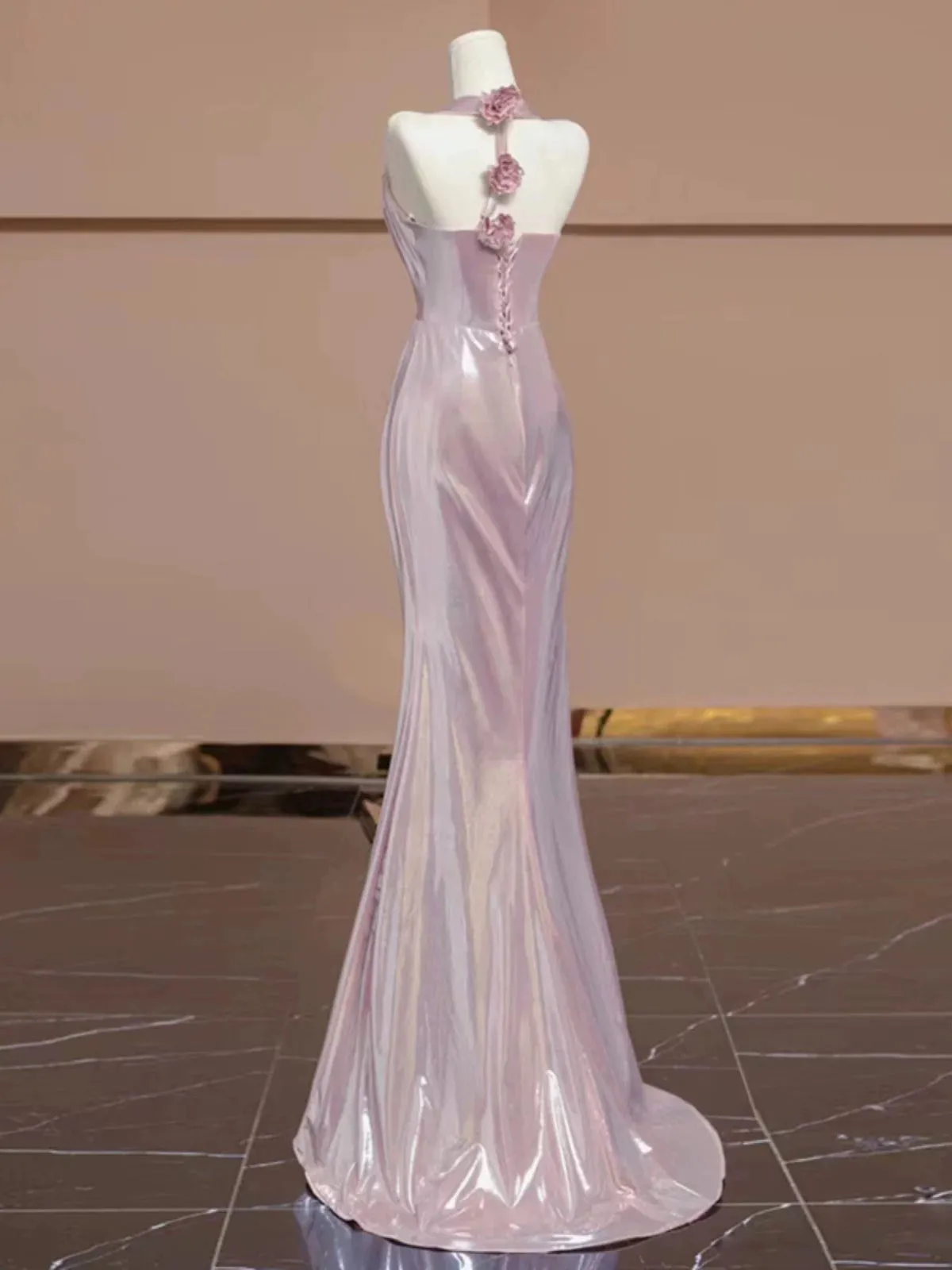 JazzHer Elegant Sheath V Neckline Pink Sequin Long Prom Dress Evening Dresses With Flowers (PRE-ORDER)