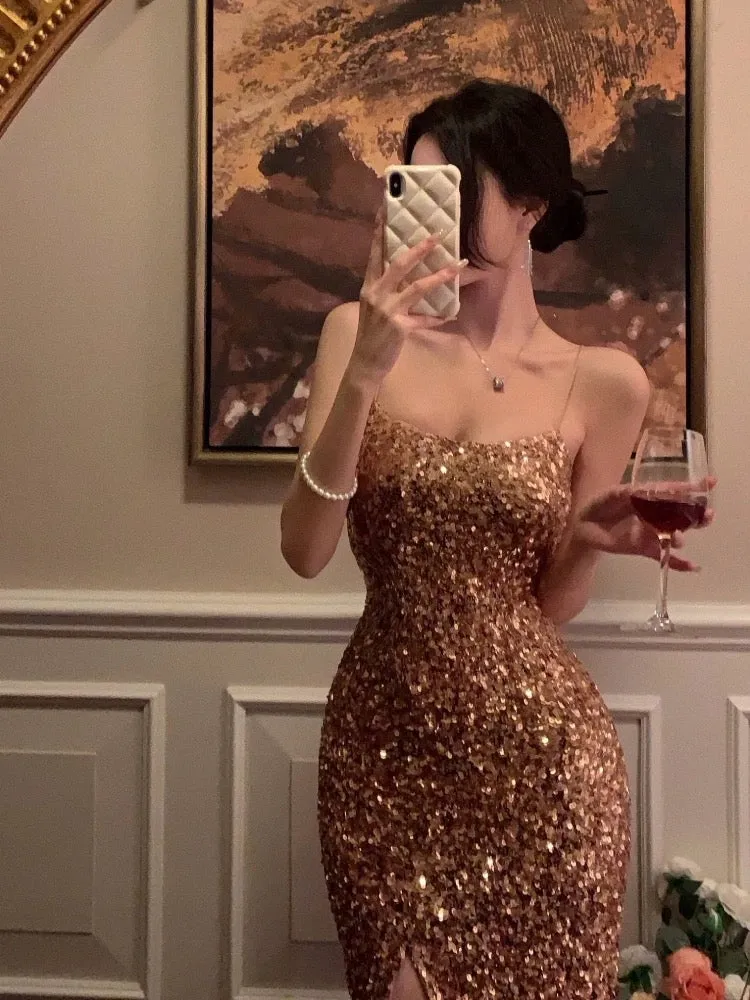 JazzHer Gorgeous Sheath Spaghetti Straps Sequin Evening Dress Prom Dresses Birthday Outfits (PRE-ORDER)