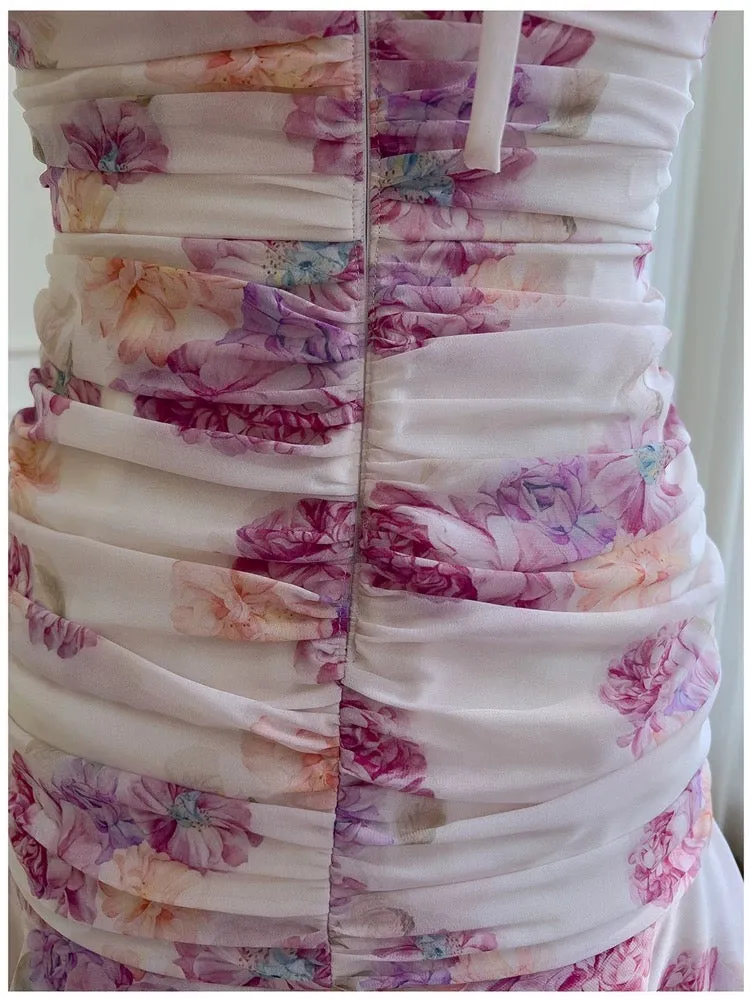 JazzHer Modest Sheath Halter Floral Chiffon Short Homecoming Dresses Birthday Outfits (PRE-ORDER)