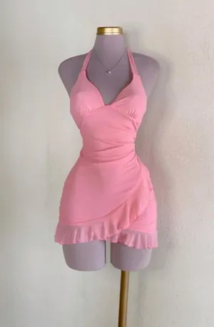JazzHer Sexy Sheath Halter Pink Short Homecoming Dresses Cocktail Dress (PRE-ORDER)