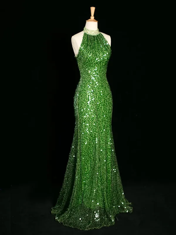 JazzHer Sexy Sheath One Shoulder Green Sequin Prom Dresses Party Evening Dress With Beads (PRE-ORDER)