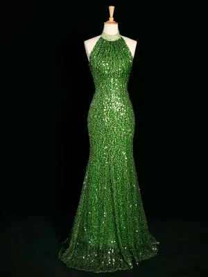 JazzHer Sexy Sheath One Shoulder Green Sequin Prom Dresses Party Evening Dress With Beads (PRE-ORDER)