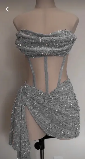 JazzHer Sexy Sheath Strapless Gray Sequin Short Birthday Outfits Homecoming Dresses (PRE-ORDER)