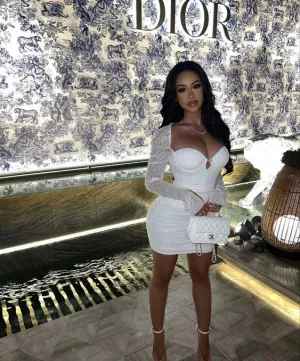 JazzHer Sheath th Birthday Outfit Hoco Dress White Long Sleeves Short Homecoming Dresses (PRE-ORDER)