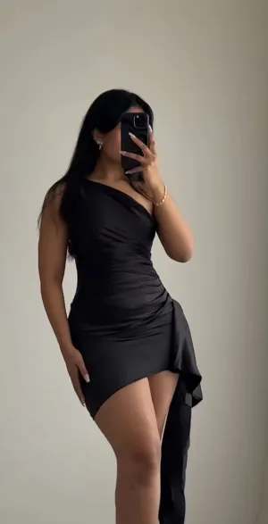 JazzHer Simple Sheath One Shoulder Black Short Homecoming Dresses Birthday Outfit (PRE-ORDER)