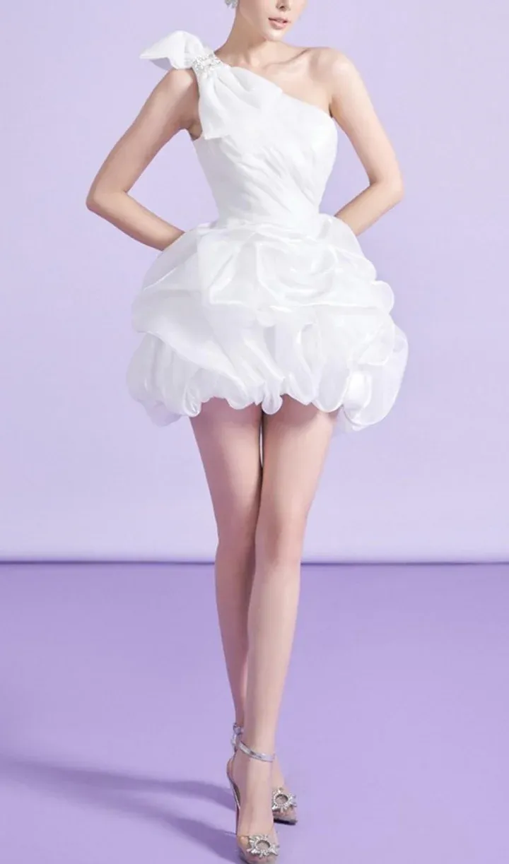 JazzHer Simple Sheath One Shoulder Short Birthday Dress White Homecoming Dresses (PRE-ORDER)