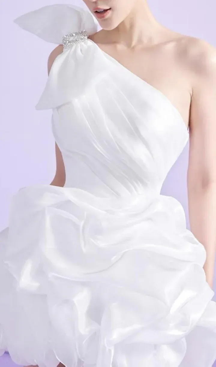 JazzHer Simple Sheath One Shoulder Short Birthday Dress White Homecoming Dresses (PRE-ORDER)