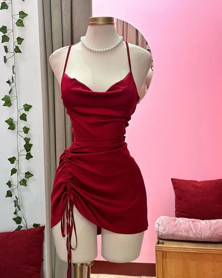 JazzHer Simple Sheath Spaghetti Straps Red Short Homecoming Dresses st Birthday Outfit (PRE-ORDER)