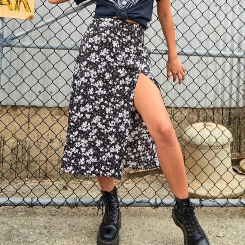 JazzHer-Summer Fashion Women Sexy Skirt High Waist Wraps Clubwear Leopard Floral Printed Streetwear Slim Split Beach Casual Midi Skirts