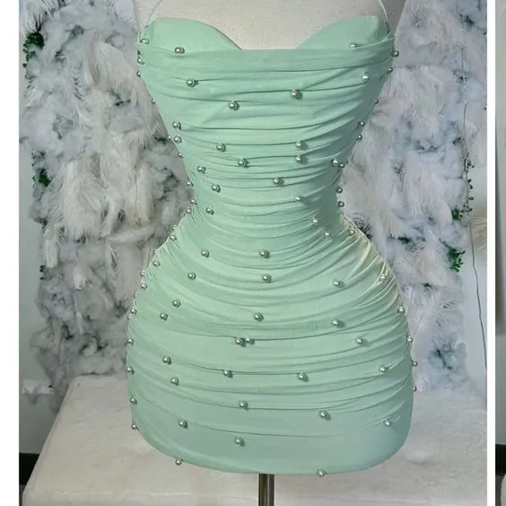 JazzHer th Birthday Sheath Halter Mint Green Short Homecoming Dresses Short Mini Party Dress (PRE-ORDER)