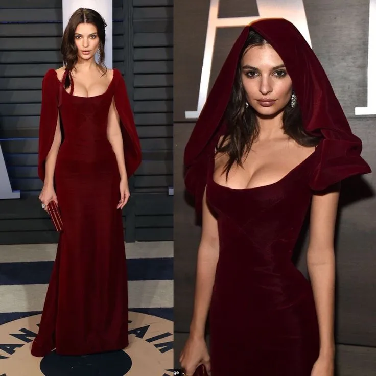 JazzHer Vintage Sheath Boat Neckline Burgundy Velvet Long Length Prom Dresses Birthday Outfits (PRE-ORDER)