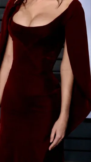 JazzHer Vintage Sheath Boat Neckline Burgundy Velvet Long Length Prom Dresses Birthday Outfits (PRE-ORDER)