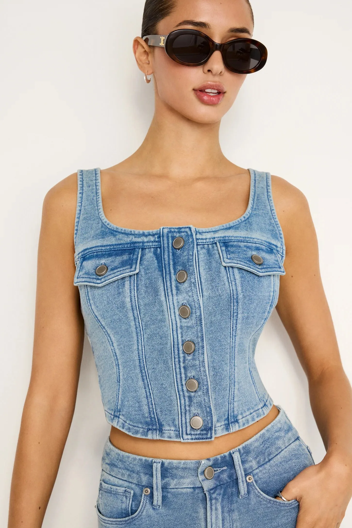 JEANIUS BUTTON FRONT BUSTIER