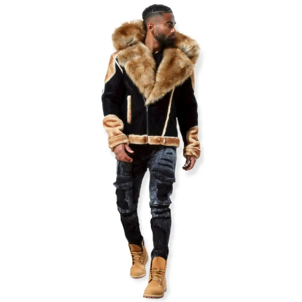 Jordan Craig Men EL Jefe Shearling Moto Jacket (Black Coffee)