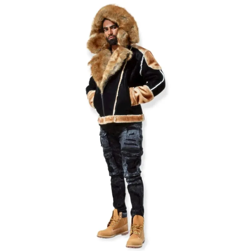 Jordan Craig Men EL Jefe Shearling Moto Jacket (Black Coffee)