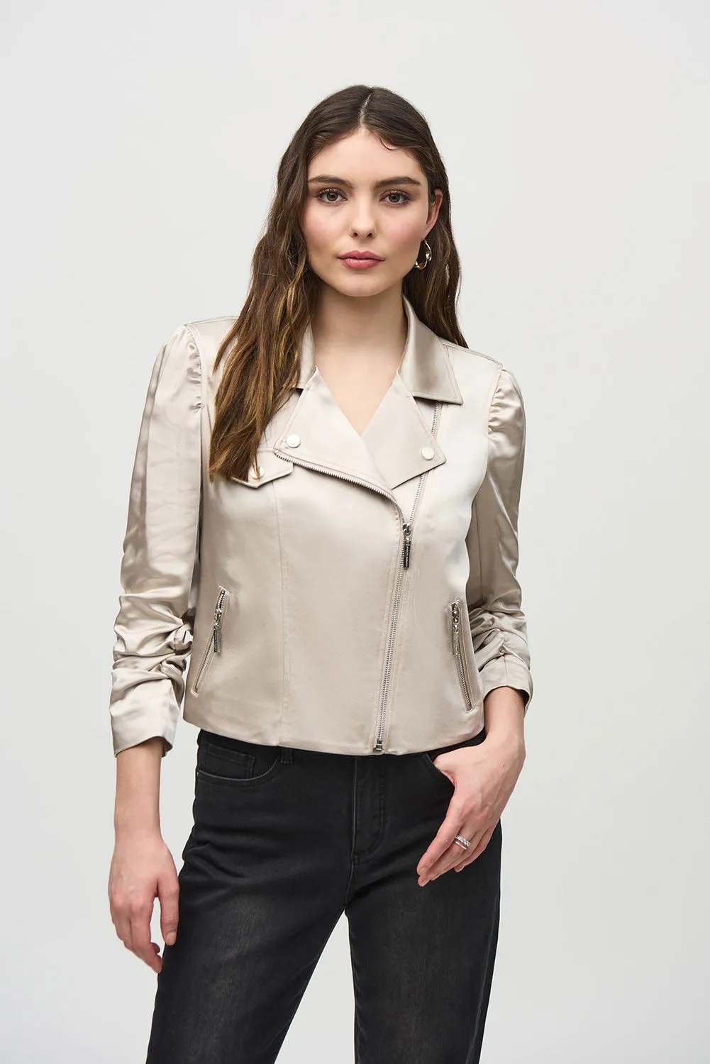 Joseph Ribkoff Satin Moto Jacket With ZIppers Jr244903