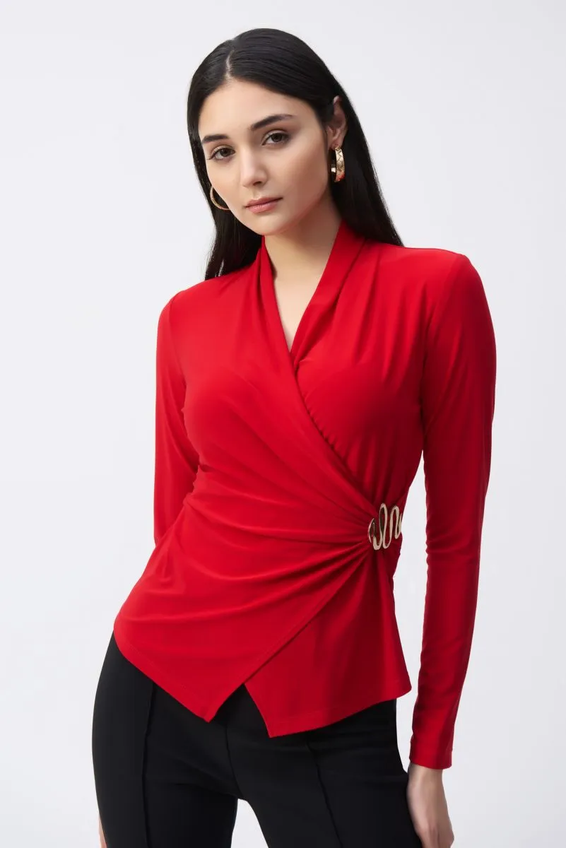 Joseph Ribkoff Wrap Front V-Neck Long Sleeve Top 243152